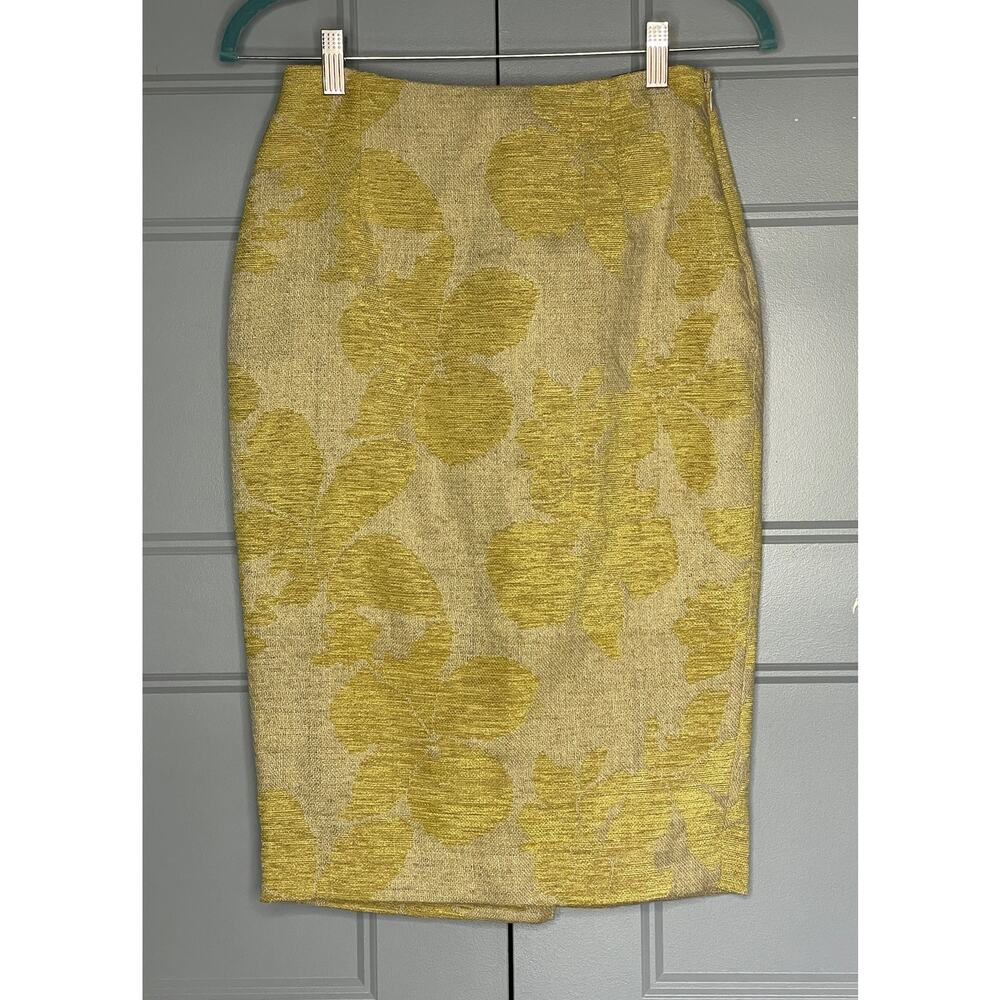 The Limited Jacquard Pencil Skirt Mustard Yellow Size 0 NWT